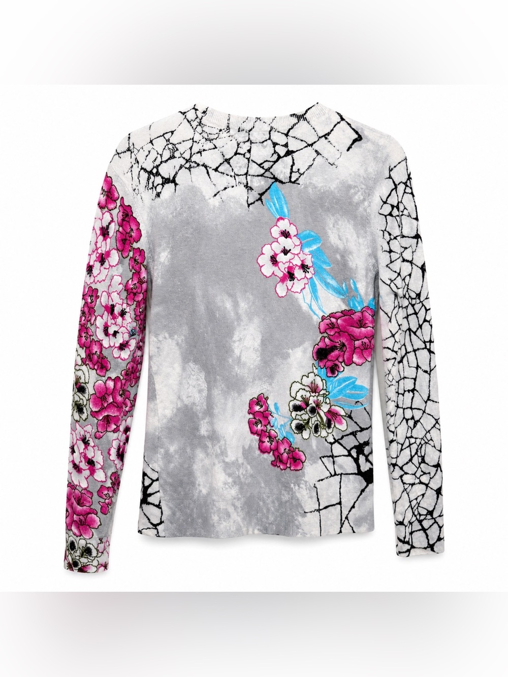 Vertigo Paris Womens S Silk Blend Cardigan Floral Beaded Gray Pink Y2K Art Wear - Picture 2 of 4